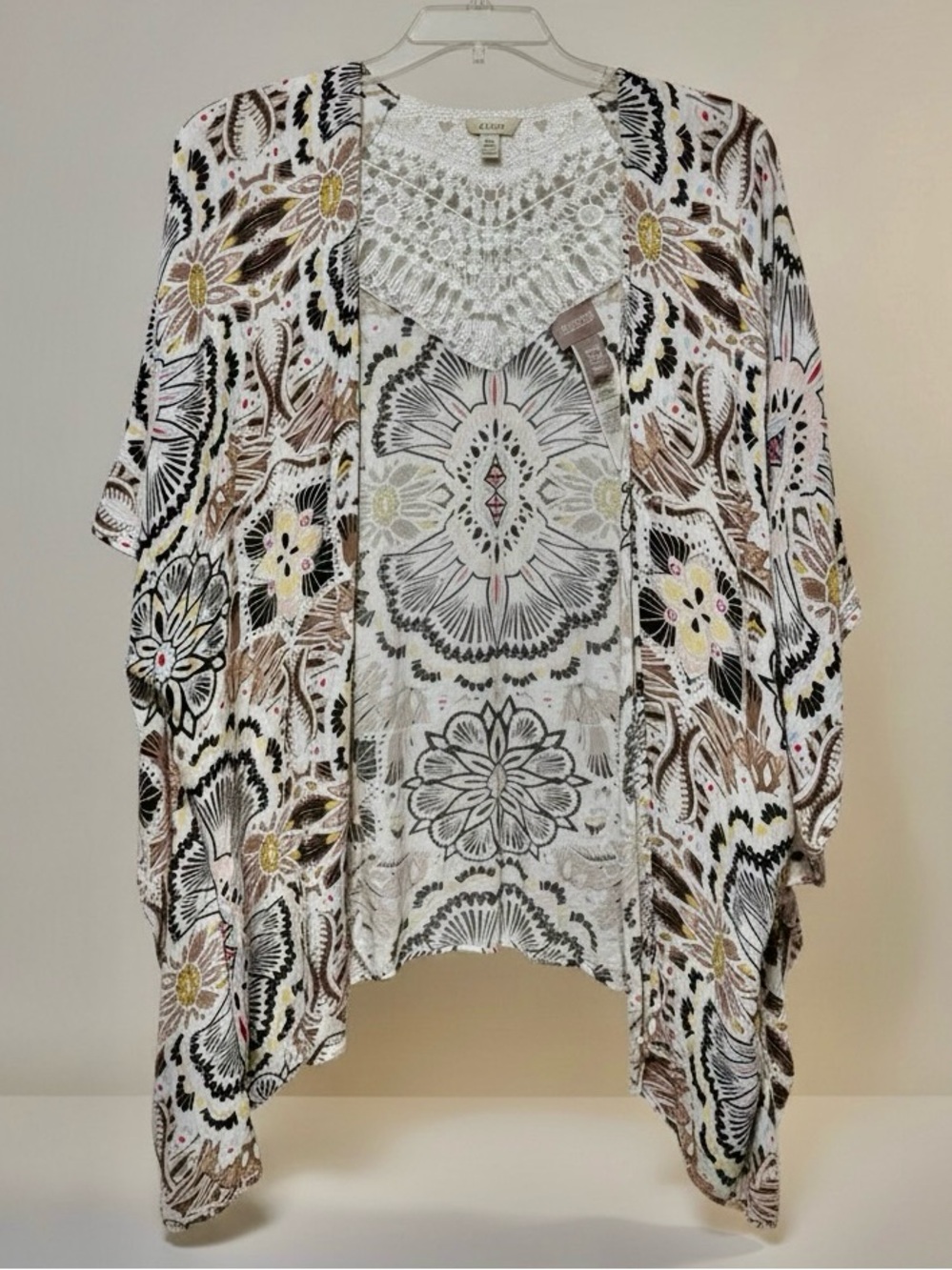 Chico’s Floral Paisley Runana Kimono with Lace Insert Back Size S/M